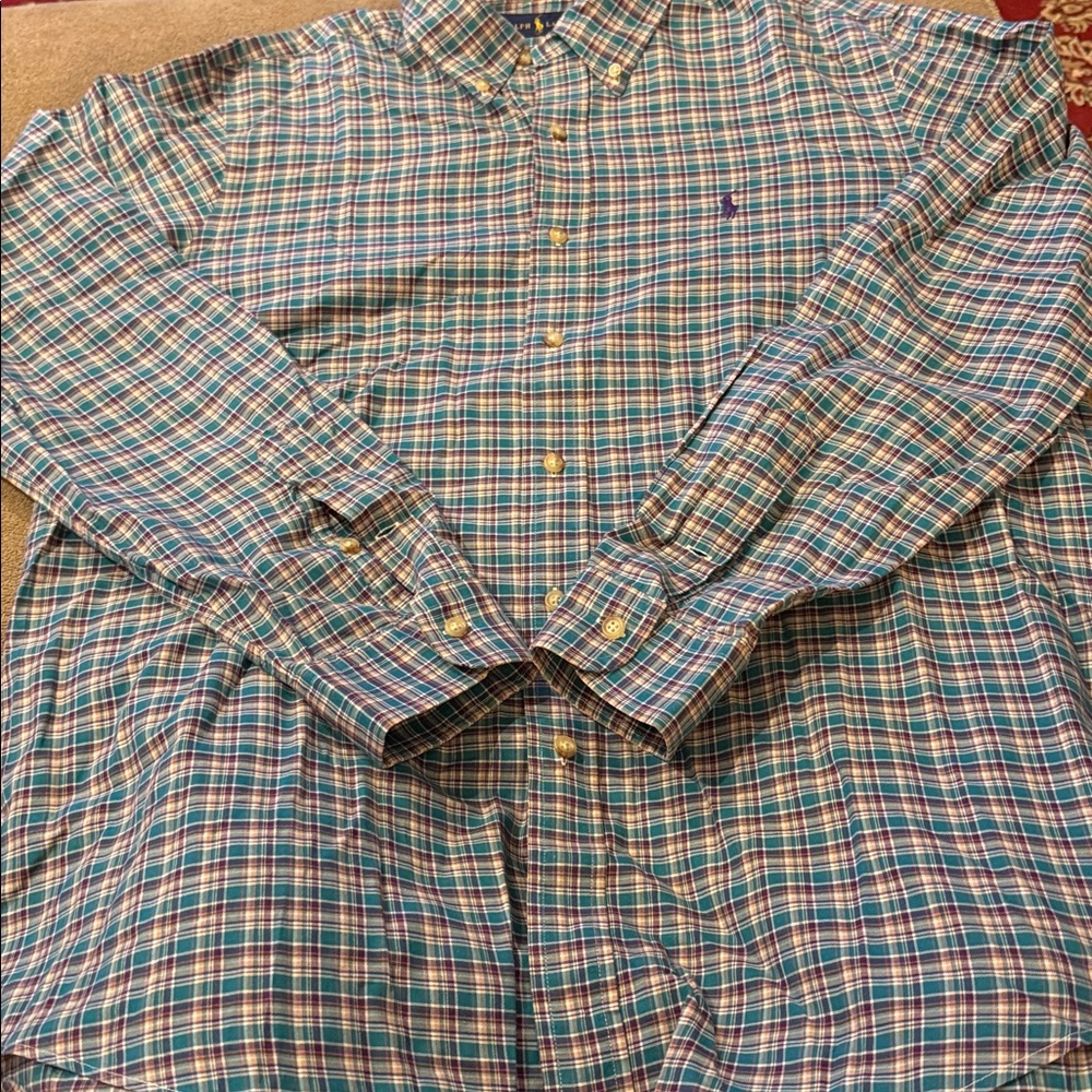 Ralph Lauren Button Down Plaid Collared Shirt Size Large (TD)